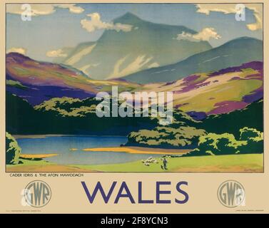 Ein Vintage-Reiseplakat für Wales vom Great Western Eisenbahn Stockfoto
