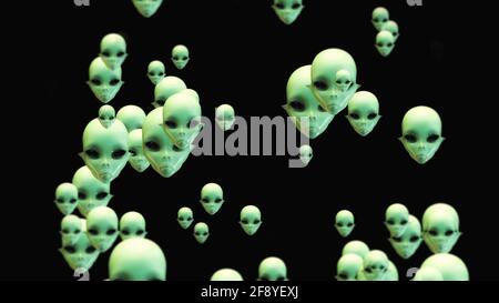 Künstlerische 3D-Illustration von Alien Faces Stockfoto