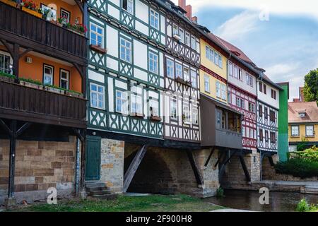 Fachwerkhäuser an der Kraemerbrücke in Erfurt Stockfoto