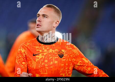 ROMA, ITALIEN - 15. APRIL: Rick Karsdorp von AS Roma während des UEFA Europa League Quarter Finales: Die zweite Etappe zwischen AS Roma und Ajax im Stadio Olimpic Stockfoto