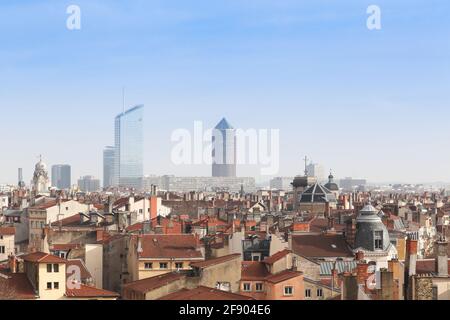 Blick auf die Stadt Lyon von La Croix Rousse Stockfoto