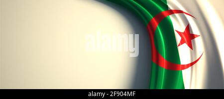 Algerien Flagge. 3d-Darstellung der wehenden Nationalflagge mit einem Kopierraum. Flagge der afrikanischen Länder. Stockfoto