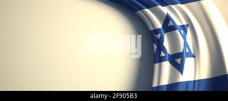 Israelische Flagge. 3d-Darstellung der wehenden Nationalflagge mit einem Kopierraum. Flagge der Länder des Nahen Ostens. Stockfoto