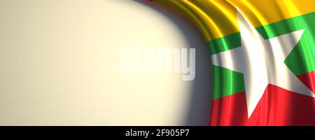 Myanmar-Flagge. 3d-Darstellung der wehenden Nationalflagge mit einem Kopierraum. Flagge der asiatischen Länder. Stockfoto