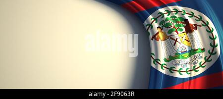 Belize-Flagge. 3d-Darstellung der wehenden Nationalflagge mit einem Kopierraum. Flagge der zentralamerikanischen Länder. Stockfoto