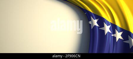 Bosnien und Herzegowina Flagge. 3d-Darstellung der wehenden Nationalflagge mit einem Kopierraum. Flagge der europäischen Länder. Stockfoto