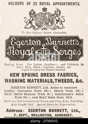 Alte viktorianische Zeitungspapier Kleidung / Mode-Anzeige von 1902 - Pre-Werbung Standards. Werbung für alte Kleidung, Werbung für alte Mode. Stockfoto