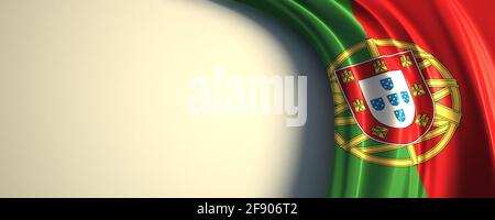 Flagge Portugals. 3d-Darstellung der wehenden Nationalflagge mit einem Kopierraum. Flagge der europäischen Länder. Stockfoto