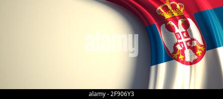 Flagge Serbiens. 3d-Darstellung der wehenden Nationalflagge mit einem Kopierraum. Flagge der europäischen Länder. Stockfoto