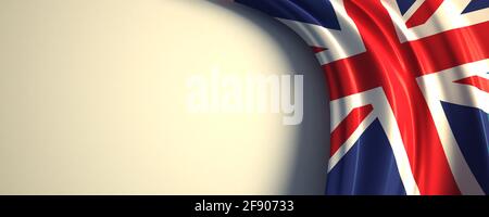 Flagge Großbritannien. 3d-Darstellung der wehenden Nationalflagge mit einem Kopierraum. Flagge der europäischen Länder. Stockfoto