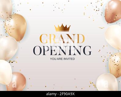 Grand Opening Gratulation Hintergrundkarte mit Ballons. Vektorgrafik Stock Vektor