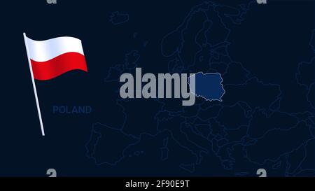 polen auf europa Kartenvektordarstellung. Hochwertige Karte Europa mit Grenzen der Regionen auf dunklem Hintergrund mit Nationalflagge. Stock Vektor