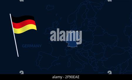 deutschland auf europa Kartenvektordarstellung. Hochwertige Karte Europa mit Grenzen der Regionen auf dunklem Hintergrund mit Nationalflagge. Stock Vektor