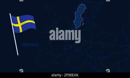 vektorgrafik schweden auf europa. Hochwertige Karte Europa mit Grenzen der Regionen auf dunklem Hintergrund mit Nationalflagge. Stock Vektor