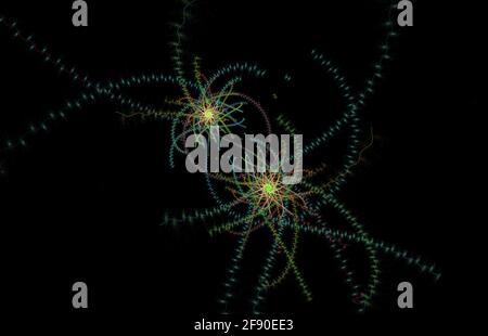 Computergeneriertes fraktales Bild, ähnelt 2 Atomen, digitale Kunst Stockfoto