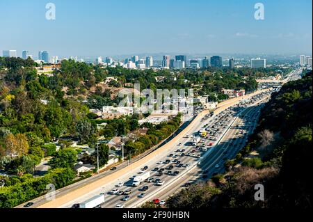 Blick auf die Skyline von Los Ageles vom Getty Center aus. Stockfoto