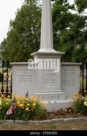 14. Präsident der USA. Pierce und seine Frau und seine Kinder sind hier in der Innenstadt von Concord, NH auf dem Old North Cemetery begraben. Stockfoto