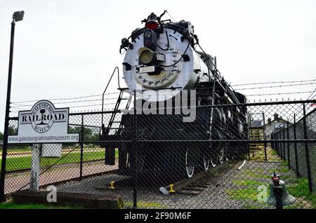 Galesburg, Illinois, USA. Eine alte Dampflokomotive im Eisenbahnmuseum Galesburg. Stockfoto