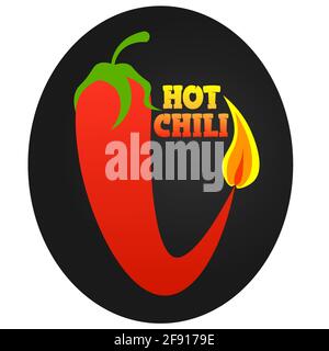 Scharfes Chili-Logo mit Flamme an der Spitze im Dunkeln Hintergrund 2 Stock Vektor