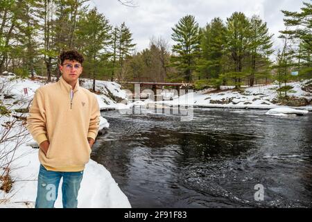 Queen Elizabeth Conservation Area Victoria Falls Black River Washago Ontario Kanada im Winter Stockfoto