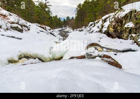 Queen Elizabeth Conservation Area Victoria Falls Black River Washago Ontario Kanada im Winter Stockfoto