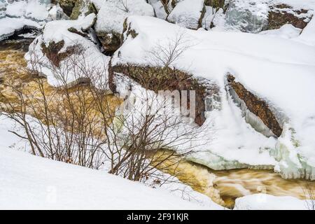 Queen Elizabeth Conservation Area Victoria Falls Black River Washago Ontario Kanada im Winter Stockfoto