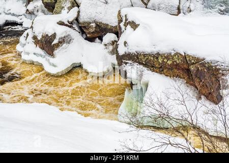 Queen Elizabeth Conservation Area Victoria Falls Black River Washago Ontario Kanada im Winter Stockfoto