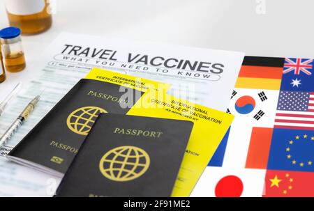 Holen Sie sich vor der Reise einen internationalen Impfpass Stockfoto
