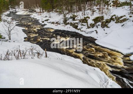 Queen Elizabeth Conservation Area Victoria Falls Black River Washago Ontario Kanada im Winter Stockfoto