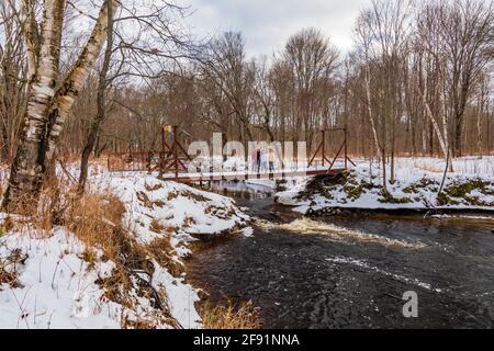 Queen Elizabeth Conservation Area Victoria Falls Black River Washago Ontario Kanada im Winter Stockfoto