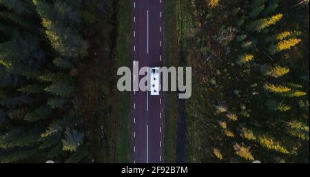 Caravan fahren im Herbstwald 06 Stockfoto