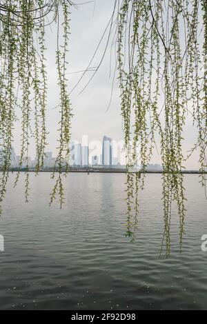 Landschaft des Jinji-Sees in einer trüben Umgebung in Suzhou, China Stockfoto