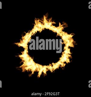 Abbildung eines Feuerkreises auf schwarzem Hintergrund. Ring der Flamme. Stockfoto