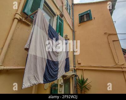 Wäscheständer in boccadasse genua Bezirk Blick Stockfoto