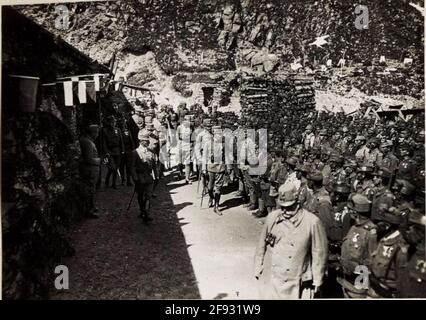 Kaiser Karl I. in Südtirol, Alpine Depots auf der dreisprachigen ​​tip. Stockfoto