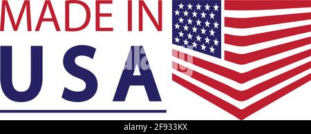 Hergestellt im usa-Logo-Design. Flagge gemacht amerika amerikanische Staaten Flaggen Produkt Abzeichen Qualität patriotische Etiketten Emblem Stern Band Aufkleber, Vektor-Illustration Stock Vektor
