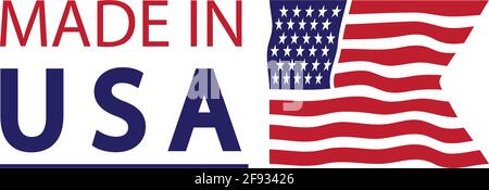 Hergestellt im usa-Logo-Design. Flagge gemacht amerika amerikanische Staaten Flaggen Produkt Abzeichen Qualität patriotische Etiketten Emblem Stern Band Aufkleber, Vektor-Illustration Stock Vektor