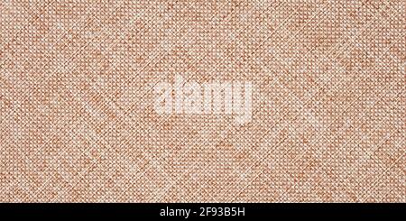 Quappen-Textur, Leinentuch, hellbraun gewebte rustikale Absackung. Natürliche hessische Jute, beige Textilstruktur. Muster in Leinenqualität. Threads Hintergrund. Stockfoto