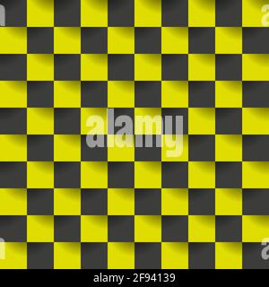 Abstrakter Mosaikhintergrund mit schwarzen und gelben Quadraten und nahtlosem Muster. Vektorgrafik Stock Vektor