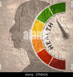 Farbskala mit Pfeil von Rot nach Grün. Das Symbol für die Integritätsmessung. Tachometer, Tachometer, Anzeigen. Bunte Infografieanzeige Stockfoto