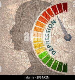 Farbskala mit Pfeil von Grün nach Rot. Das Symbol des Tiefdruckmessgeräts. Tachometer, Tachometer, Anzeigen. Bunte Infografik g Stockfoto