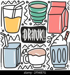 Handgezeichnete Variation Drink Doodle Set Stock Vektor