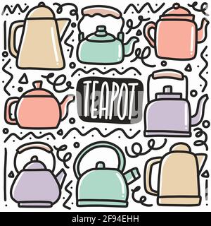 Handgezeichnetes Teekannen-Set Stock Vektor