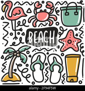 Handgezeichnetes Strandurlaub-Doodle-Set Stock Vektor