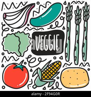 Handgezeichnetes Veggie-Doodle-Set Stock Vektor