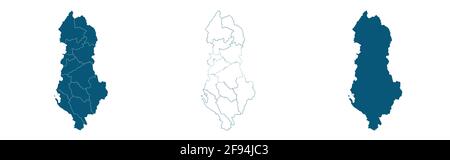 Albanien-Karte. Stilisierte Vektorkarte Illustration mit Städten, Verwaltungsabteilungen Stock Vektor