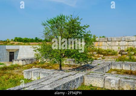 Blick auf die Ruinen von Pliska, der ersten bulgarischen Hauptstadt Stockfoto