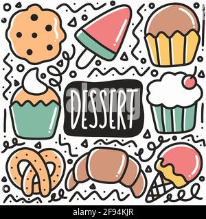 Handgezeichnetes Dessert-Doodle-Set Stock Vektor