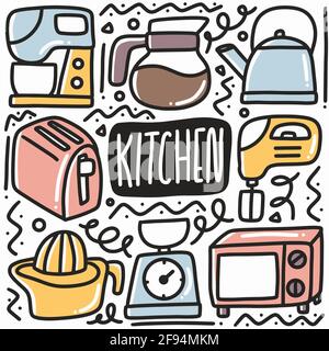 Handgezeichnete Küchenausstattung Doodle Set Stock Vektor