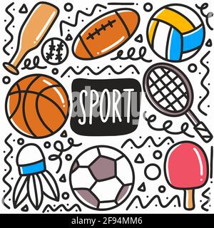 Handgezeichnetes Sport-Doodle-Set Stock Vektor